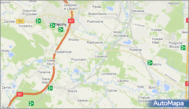 mapa Lipowica gmina Chęciny, Lipowica gmina Chęciny na mapie Targeo