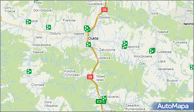 mapa Lipowica gmina Dukla, Lipowica gmina Dukla na mapie Targeo