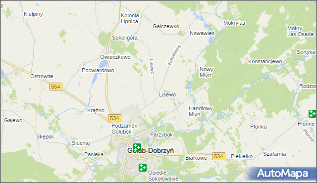 mapa Lisewo gmina Golub-Dobrzyń, Lisewo gmina Golub-Dobrzyń na mapie Targeo