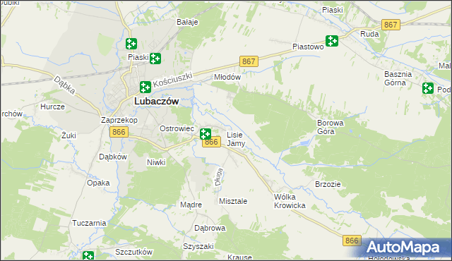 mapa Lisie Jamy gmina Lubaczów, Lisie Jamy gmina Lubaczów na mapie Targeo