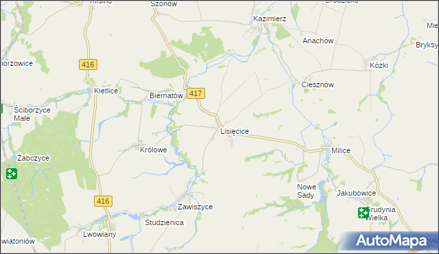 mapa Lisięcice, Lisięcice na mapie Targeo