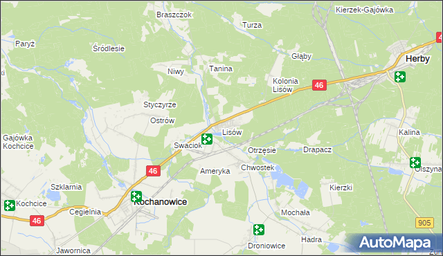 mapa Lisów gmina Herby, Lisów gmina Herby na mapie Targeo