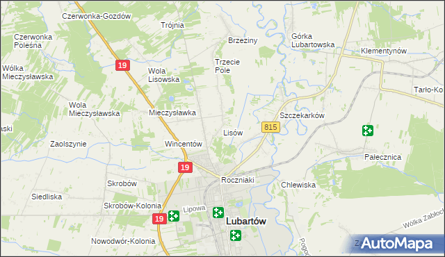 mapa Lisów gmina Lubartów, Lisów gmina Lubartów na mapie Targeo