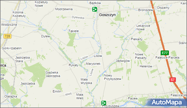 mapa Lisów gmina Promna, Lisów gmina Promna na mapie Targeo