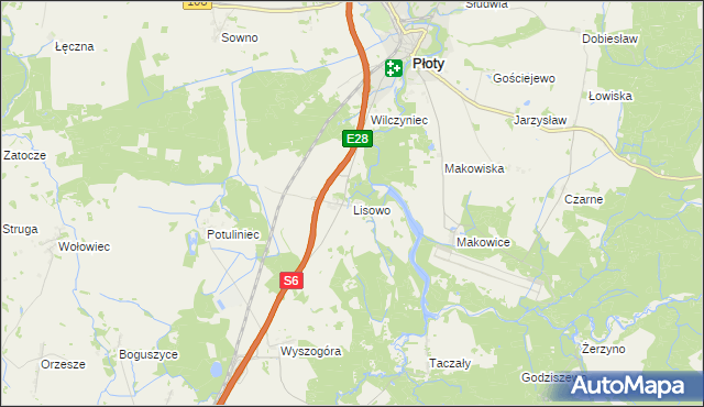 mapa Lisowo gmina Płoty, Lisowo gmina Płoty na mapie Targeo