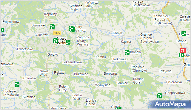 mapa Łomna gmina Nowy Wiśnicz, Łomna gmina Nowy Wiśnicz na mapie Targeo