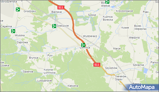 mapa Łomnica gmina Olesno, Łomnica gmina Olesno na mapie Targeo