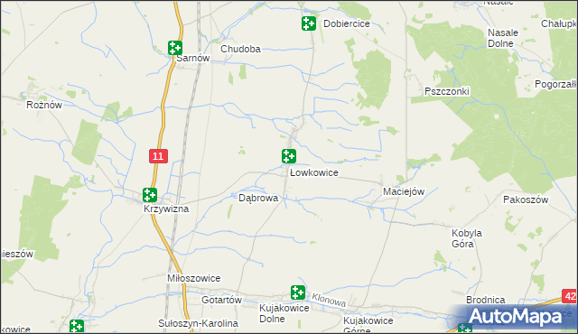 mapa Łowkowice gmina Kluczbork, Łowkowice gmina Kluczbork na mapie Targeo