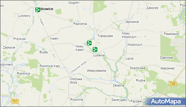 mapa Lubania gmina Sadkowice, Lubania gmina Sadkowice na mapie Targeo