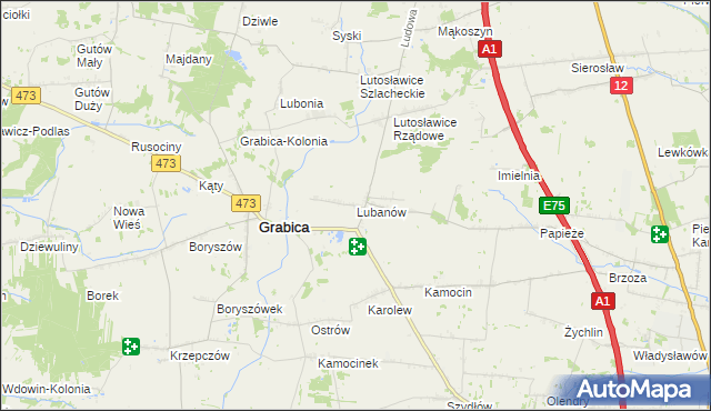 mapa Lubanów gmina Grabica, Lubanów gmina Grabica na mapie Targeo