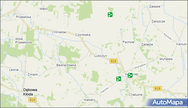 mapa Lubiczyn gmina Dębowa Kłoda, Lubiczyn gmina Dębowa Kłoda na mapie Targeo