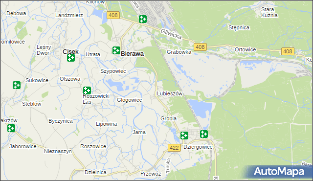 mapa Lubieszów gmina Bierawa, Lubieszów gmina Bierawa na mapie Targeo