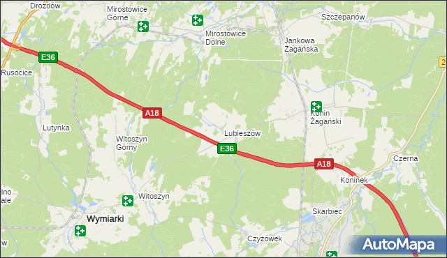 mapa Lubieszów gmina Wymiarki, Lubieszów gmina Wymiarki na mapie Targeo