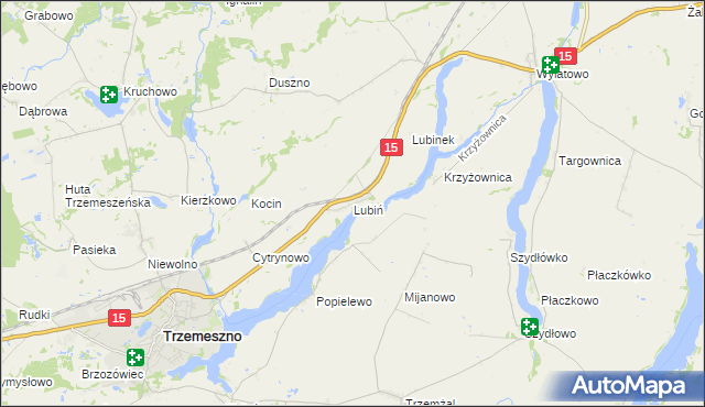 mapa Lubiń gmina Trzemeszno, Lubiń gmina Trzemeszno na mapie Targeo