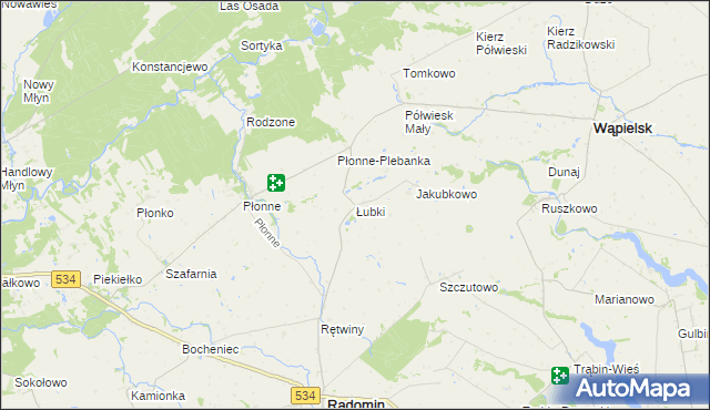 mapa Łubki gmina Radomin, Łubki gmina Radomin na mapie Targeo