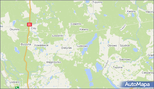 mapa Lubkowo gmina Miastko, Lubkowo gmina Miastko na mapie Targeo