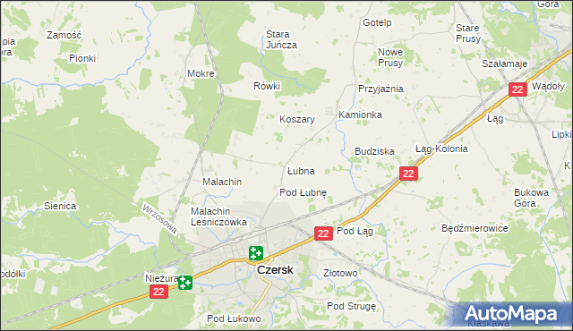 mapa Łubna gmina Czersk, Łubna gmina Czersk na mapie Targeo