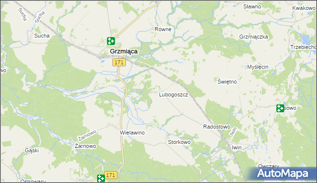 mapa Lubogoszcz gmina Grzmiąca, Lubogoszcz gmina Grzmiąca na mapie Targeo