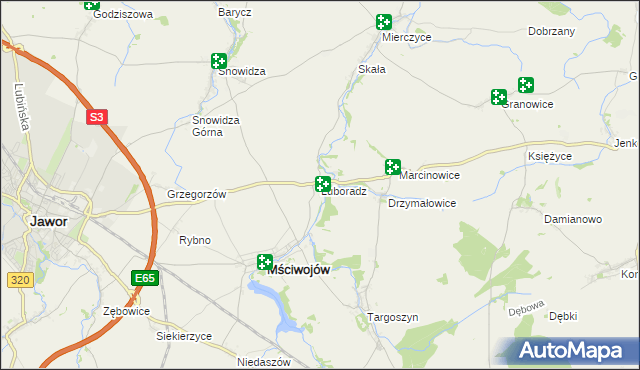 mapa Luboradz gmina Mściwojów, Luboradz gmina Mściwojów na mapie Targeo