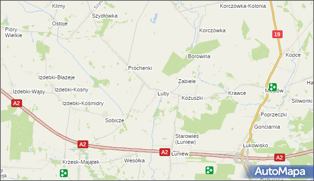 mapa Łuby gmina Międzyrzec Podlaski, Łuby gmina Międzyrzec Podlaski na mapie Targeo