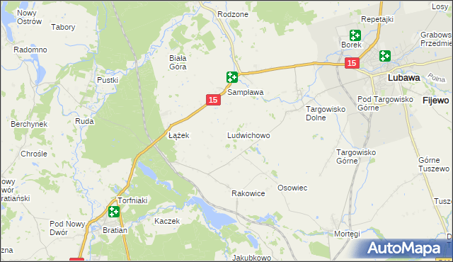 mapa Ludwichowo gmina Lubawa, Ludwichowo gmina Lubawa na mapie Targeo