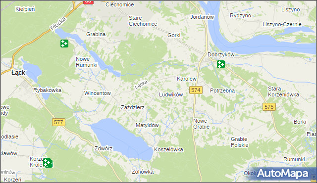 mapa Ludwików gmina Gąbin, Ludwików gmina Gąbin na mapie Targeo
