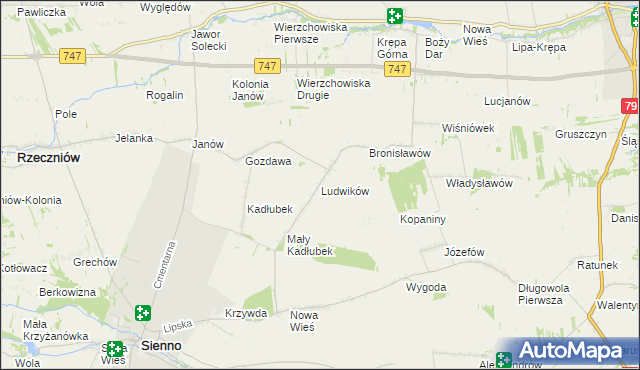 mapa Ludwików gmina Sienno, Ludwików gmina Sienno na mapie Targeo