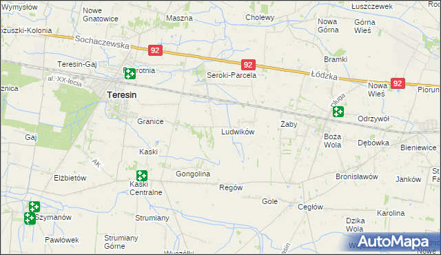 mapa Ludwików gmina Teresin, Ludwików gmina Teresin na mapie Targeo