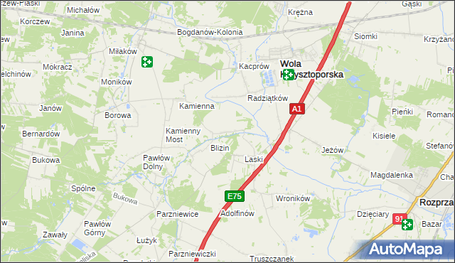 mapa Ludwików gmina Wola Krzysztoporska, Ludwików gmina Wola Krzysztoporska na mapie Targeo