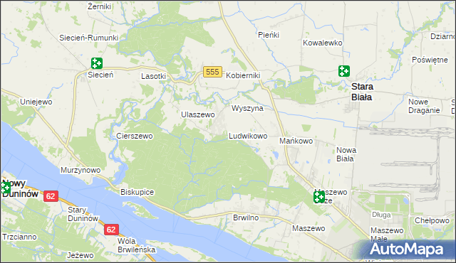 mapa Ludwikowo gmina Stara Biała, Ludwikowo gmina Stara Biała na mapie Targeo