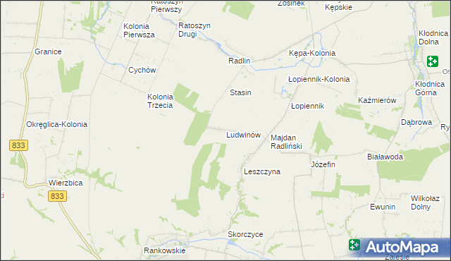 mapa Ludwinów gmina Borzechów, Ludwinów gmina Borzechów na mapie Targeo