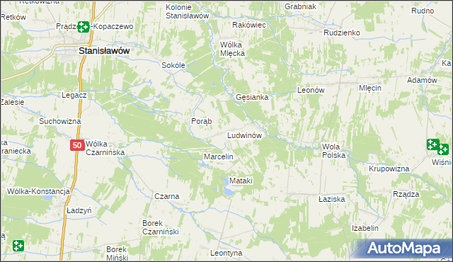 mapa Ludwinów gmina Jakubów, Ludwinów gmina Jakubów na mapie Targeo
