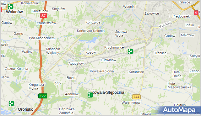 mapa Ludwinów gmina Kowala, Ludwinów gmina Kowala na mapie Targeo