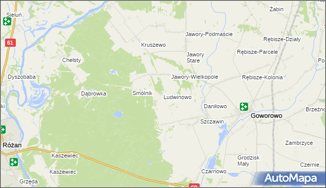 mapa Ludwinowo gmina Goworowo, Ludwinowo gmina Goworowo na mapie Targeo