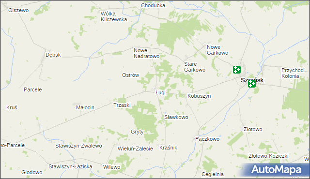 mapa Ługi gmina Szreńsk, Ługi gmina Szreńsk na mapie Targeo