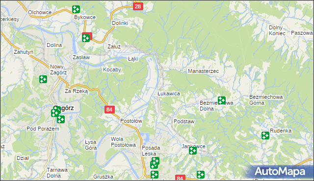 mapa Łukawica gmina Lesko, Łukawica gmina Lesko na mapie Targeo