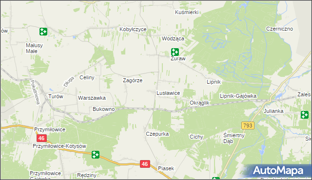 mapa Lusławice gmina Janów, Lusławice gmina Janów na mapie Targeo