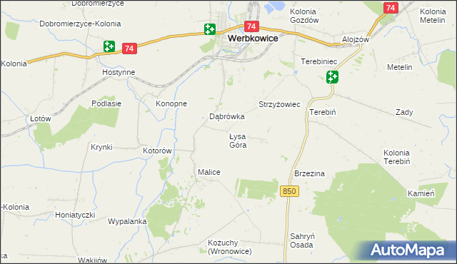 mapa Łysa Góra gmina Werbkowice, Łysa Góra gmina Werbkowice na mapie Targeo