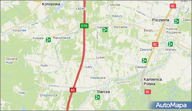 mapa Łysiec, Łysiec na mapie Targeo