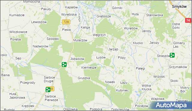 mapa Łysów gmina Radoszyce, Łysów gmina Radoszyce na mapie Targeo