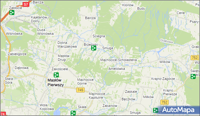 mapa Mąchocice-Scholasteria, Mąchocice-Scholasteria na mapie Targeo