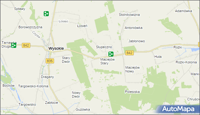 mapa Maciejów Stary gmina Wysokie, Maciejów Stary gmina Wysokie na mapie Targeo