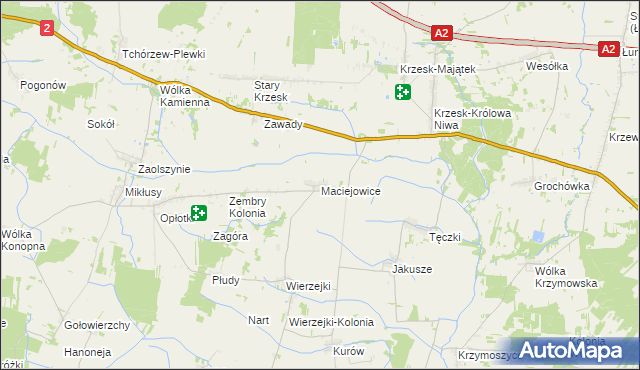 mapa Maciejowice gmina Zbuczyn, Maciejowice gmina Zbuczyn na mapie Targeo