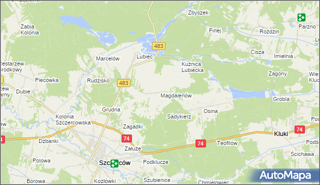 mapa Magdalenów gmina Szczerców, Magdalenów gmina Szczerców na mapie Targeo