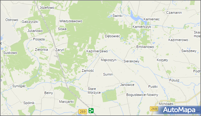 mapa Mąkoszyn gmina Wierzbinek, Mąkoszyn gmina Wierzbinek na mapie Targeo