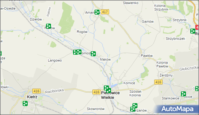 mapa Maków gmina Pietrowice Wielkie, Maków gmina Pietrowice Wielkie na mapie Targeo