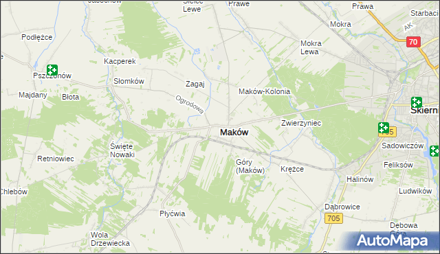 mapa Maków powiat skierniewicki, Maków powiat skierniewicki na mapie Targeo