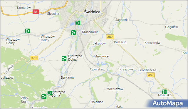 mapa Makowice gmina Świdnica, Makowice gmina Świdnica na mapie Targeo