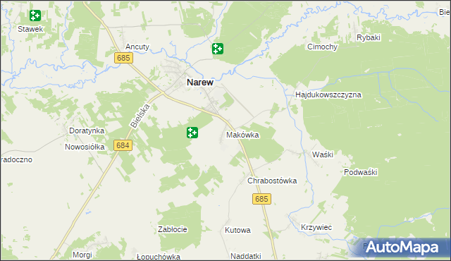 mapa Makówka gmina Narew, Makówka gmina Narew na mapie Targeo