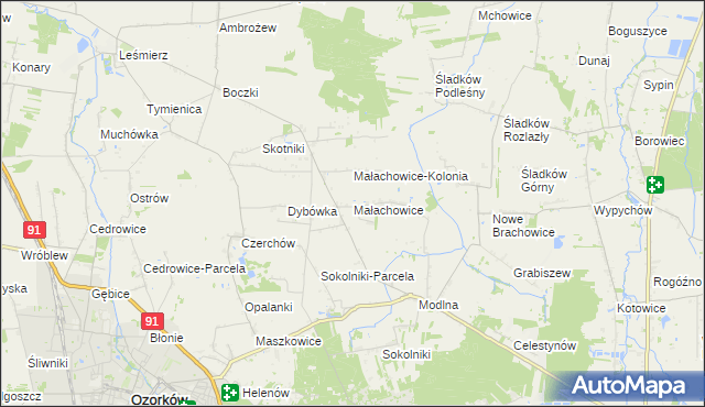 mapa Małachowice, Małachowice na mapie Targeo